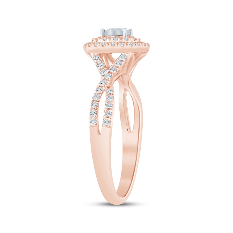 Main Image 2 of Now + Forever Round-Cut Diamond Double Halo Engagement Ring 1/2 ct tw 10K Rose Gold