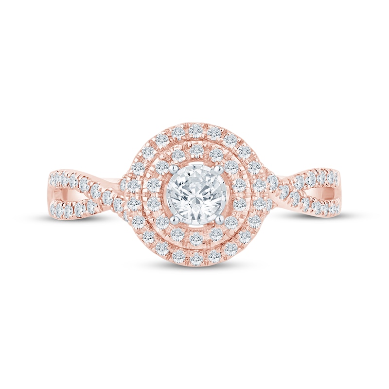 Main Image 3 of Now + Forever Round-Cut Diamond Double Halo Engagement Ring 1/2 ct tw 10K Rose Gold