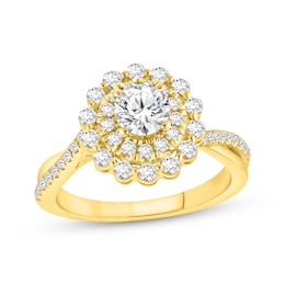 Now + Forever Round-Cut Diamond Starburst Halo Engagement Ring 1-1/4 ct tw 14K Yellow Gold