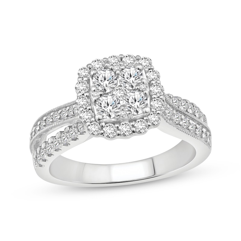 Main Image 1 of Now + Forever Multi-Diamond Cushion Halo Engagement Ring 1 ct tw 14K White Gold