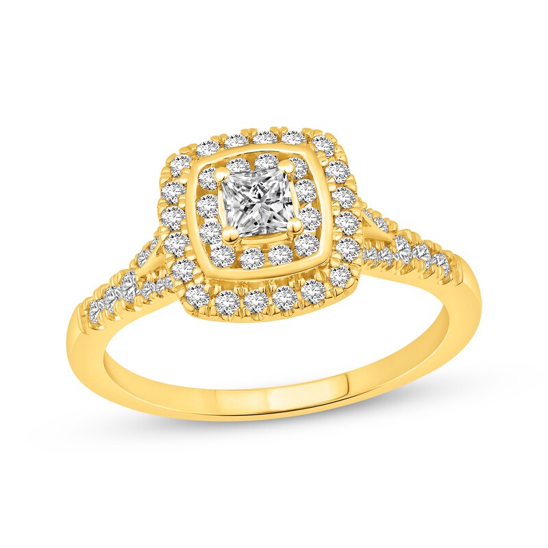 Main Image 1 of Now + Forever Princess-Cut Diamond Double Cushion Halo Engagement Ring 5/8 ct tw 14K Yellow Gold