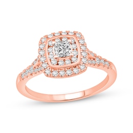 Now + Forever Princess-Cut Diamond Double Cushion Halo Engagement Ring 5/8 ct tw 14K Rose Gold