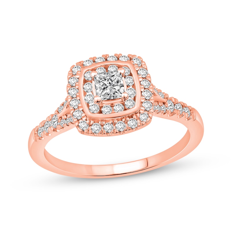 Main Image 1 of Now + Forever Princess-Cut Diamond Double Cushion Halo Engagement Ring 5/8 ct tw 14K Rose Gold