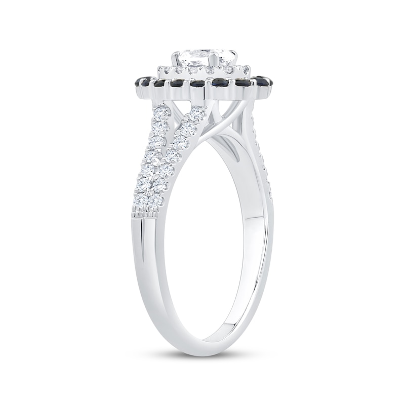 Main Image 2 of Now + Forever Oval-Cut Diamond & Blue Sapphire Double Halo Engagement Ring 5/8 ct tw 14K White Gold