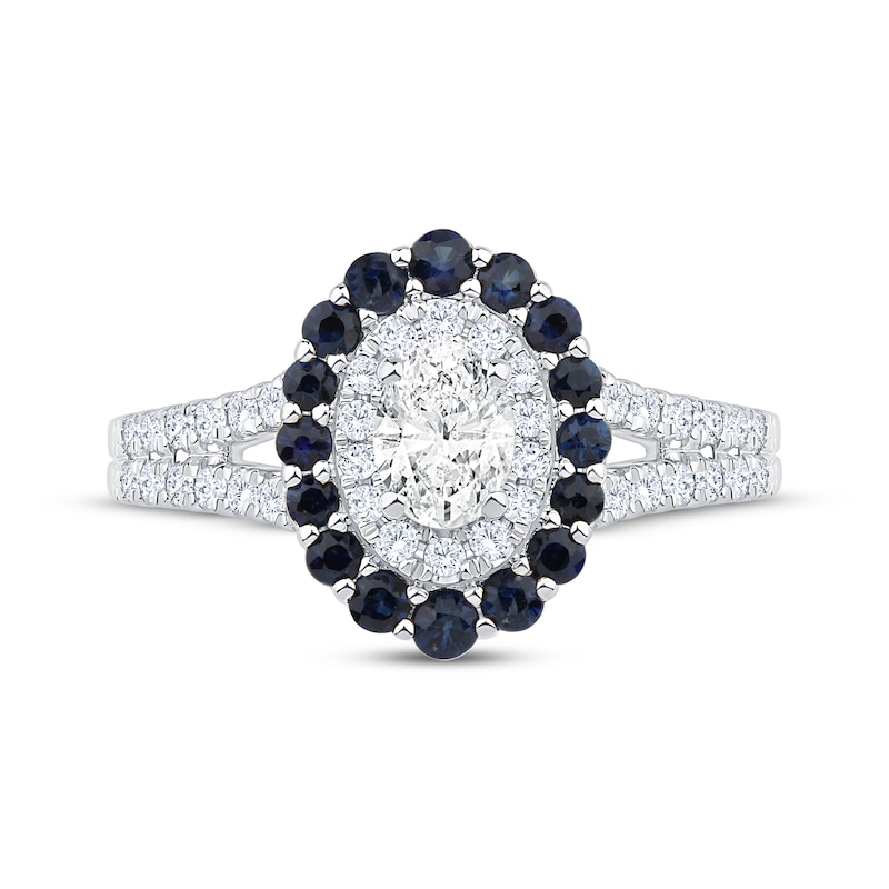Main Image 3 of Now + Forever Oval-Cut Diamond & Blue Sapphire Double Halo Engagement Ring 5/8 ct tw 14K White Gold