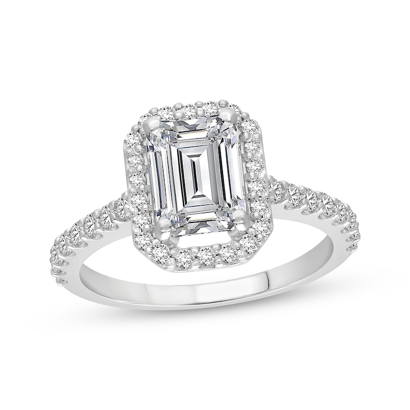 Main Image 1 of Now + Forever Lab-Grown Diamonds Emerald-Cut Halo Engagement Ring 2-1/2 ct tw Platinum