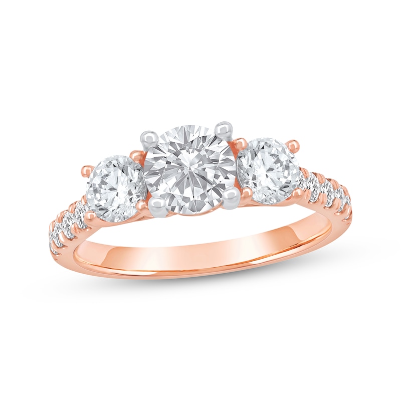 Main Image 1 of Memories Moments Magic Lab-Grown Diamonds Round-Cut Three-Stone Engagement Ring 2 ct tw 14K Rose Gold