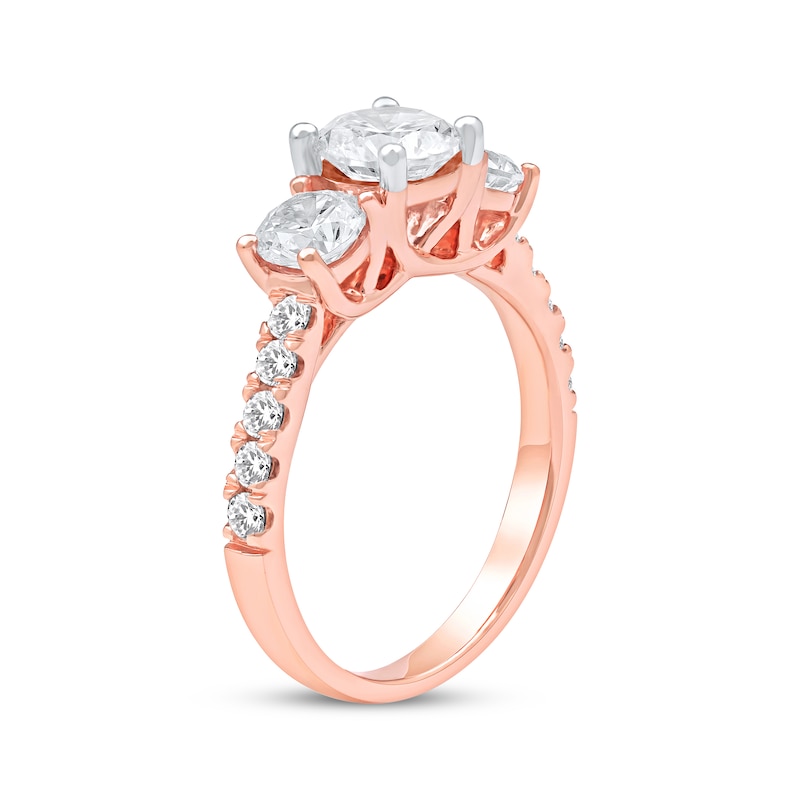 Main Image 2 of Memories Moments Magic Lab-Grown Diamonds Round-Cut Three-Stone Engagement Ring 2 ct tw 14K Rose Gold