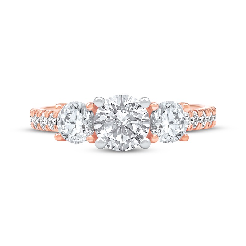 Main Image 3 of Memories Moments Magic Lab-Grown Diamonds Round-Cut Three-Stone Engagement Ring 2 ct tw 14K Rose Gold
