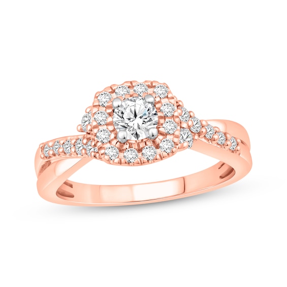 Now + Forever Round-Cut Diamond Halo Engagement Ring 3/4 ct tw 14K Rose Gold
