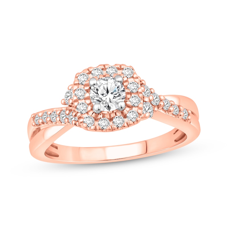 Main Image 1 of Now + Forever Round-Cut Diamond Halo Engagement Ring 3/4 ct tw 14K Rose Gold