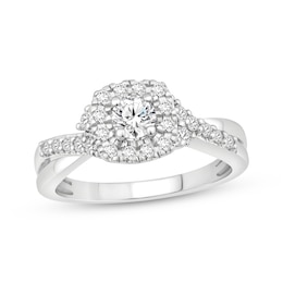 Now + Forever Round-Cut Diamond Halo Engagement Ring 3/4 ct tw 14K White Gold