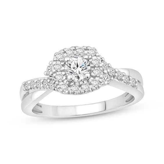 Now + Forever Round-Cut Diamond Halo Engagement Ring 3/4 ct tw 14K White Gold