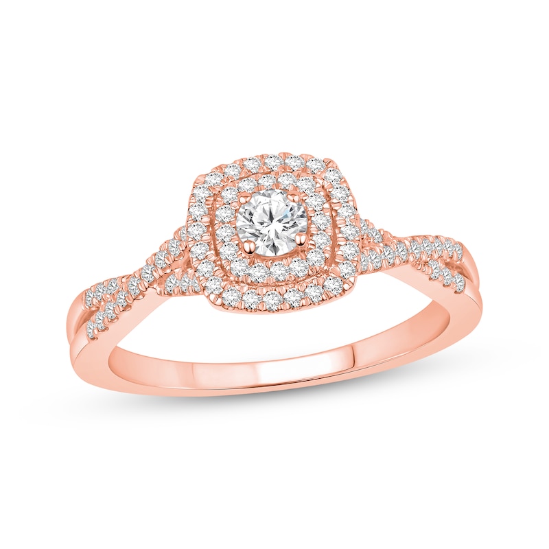 Main Image 1 of Now + Forever Round-Cut Diamond Double Halo Engagement Ring 3/8 ct tw 10K Rose Gold
