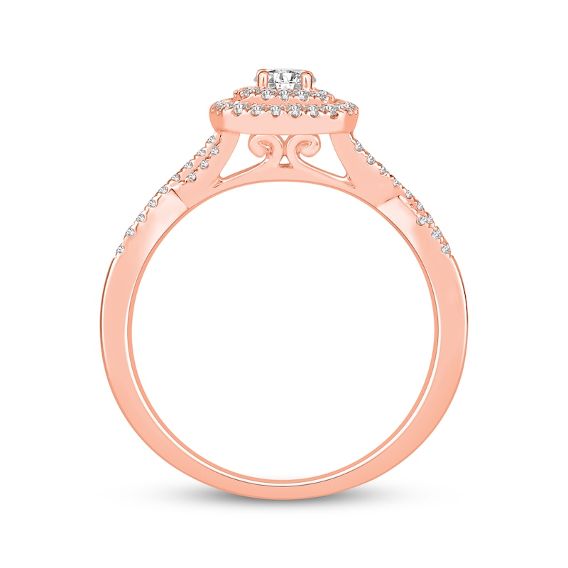 Main Image 3 of Now + Forever Round-Cut Diamond Double Halo Engagement Ring 3/8 ct tw 10K Rose Gold