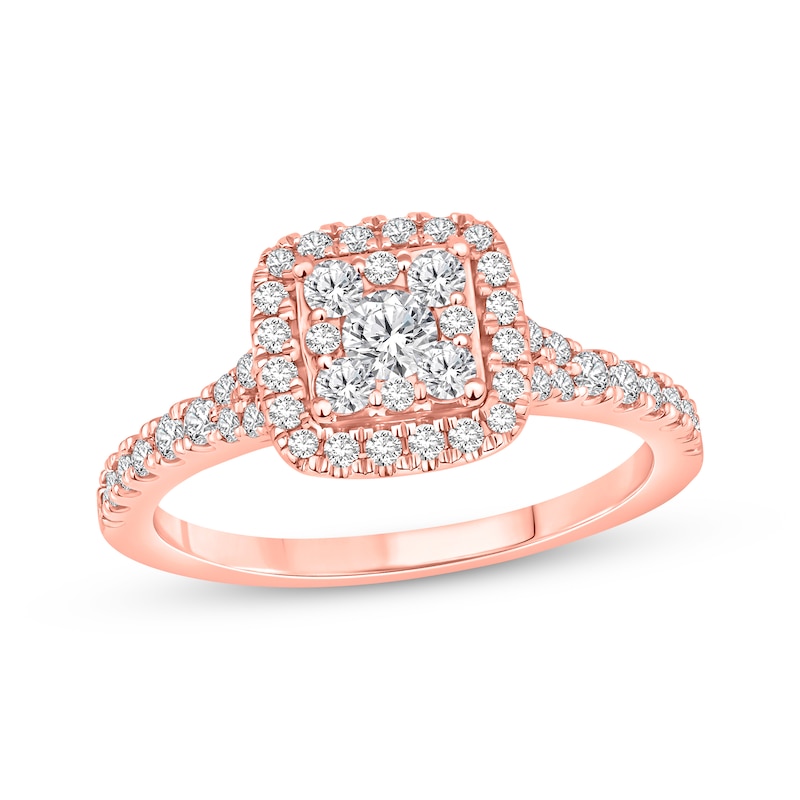 Main Image 1 of Now + Forever Multi-Diamond Center Cushion Halo Engagement Ring 3/4 ct tw 10K Rose Gold