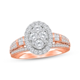 Now + Forever Multi-Diamond Center Oval Halo Engagement Ring 1 ct tw 14K Rose Gold
