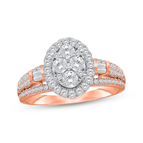 Now + Forever Multi-Diamond Center Oval Halo Engagement Ring 1 ct tw 14K Rose Gold