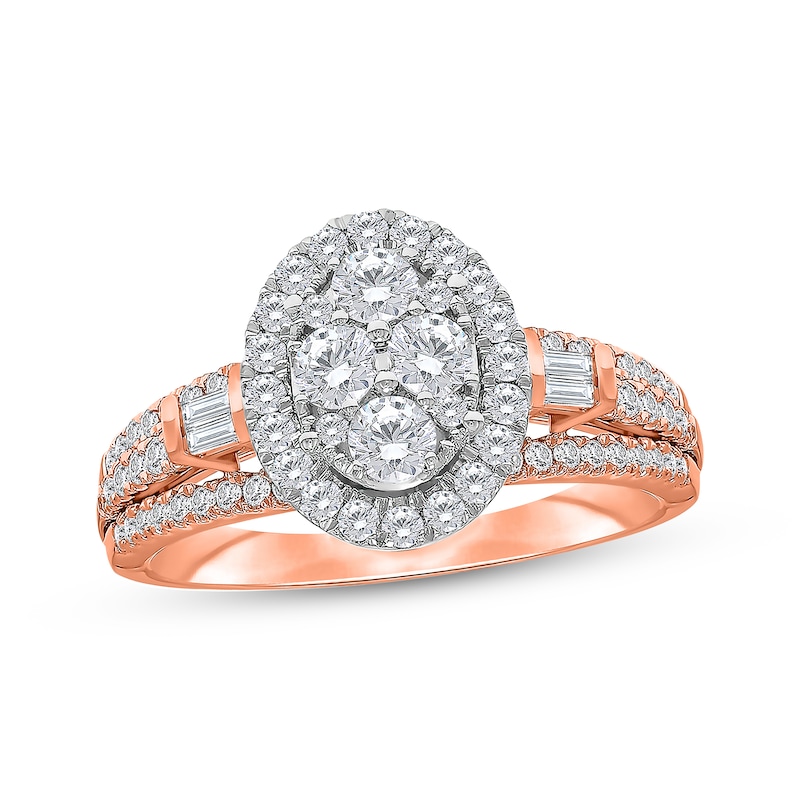 Main Image 1 of Now + Forever Multi-Diamond Center Oval Halo Engagement Ring 1 ct tw 14K Rose Gold