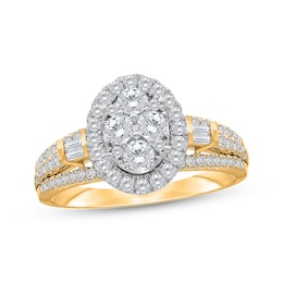 Now + Forever Multi-Diamond Center Oval Halo Engagement Ring 1 ct tw 14K Yellow Gold