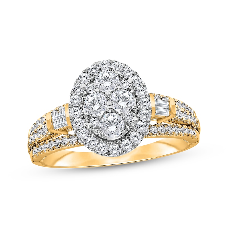 Main Image 1 of Now + Forever Multi-Diamond Center Oval Halo Engagement Ring 1 ct tw 14K Yellow Gold