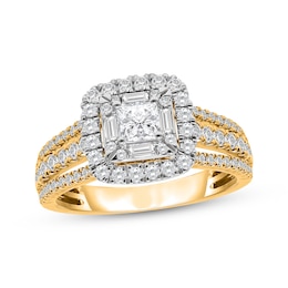 Now + Forever Princess-Cut Diamond Cushion Halo Engagement Ring 1-1/4 ct tw 14K Yellow Gold