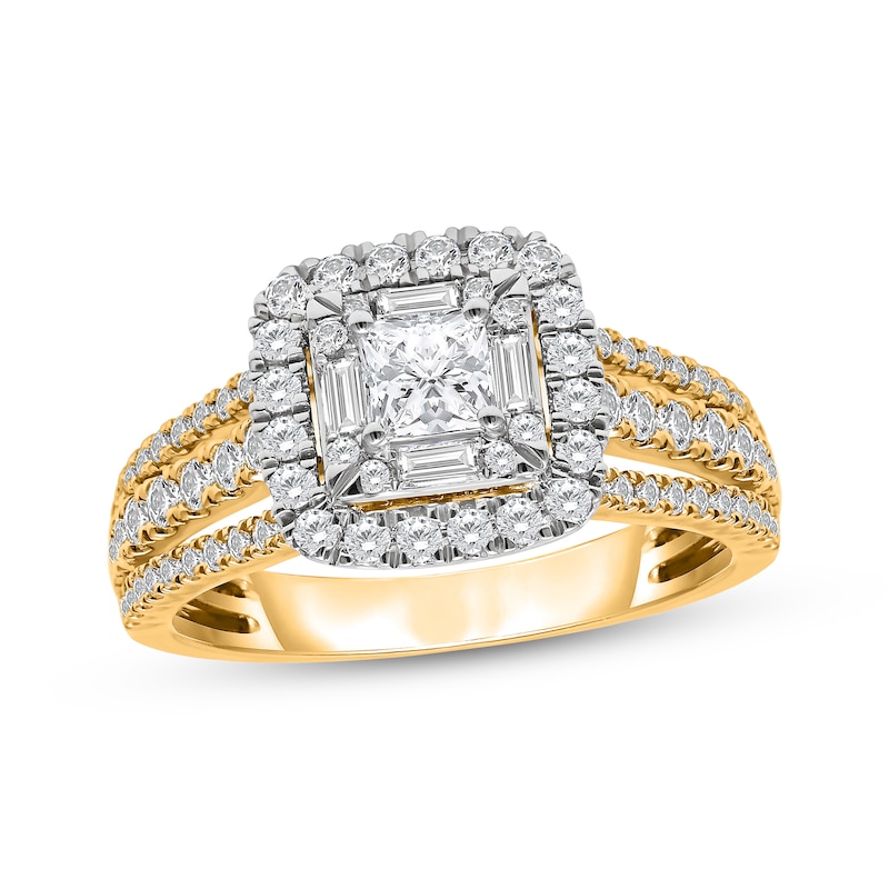 Main Image 1 of Now + Forever Princess-Cut Diamond Cushion Halo Engagement Ring 1-1/4 ct tw 14K Yellow Gold