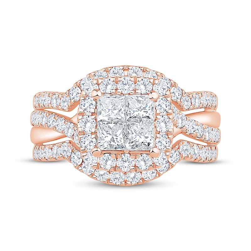 Main Image 3 of Now + Forever Princess-Cut Diamond Quad Halo Engagement Ring 2 ct tw 14K Rose Gold