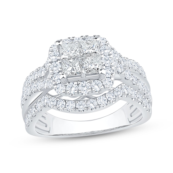 Now + Forever Princess-Cut Diamond Quad Halo Engagement Ring 2 ct tw 14K White Gold