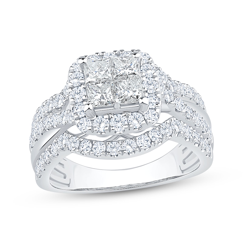 Main Image 1 of Now + Forever Princess-Cut Diamond Quad Halo Engagement Ring 2 ct tw 14K White Gold