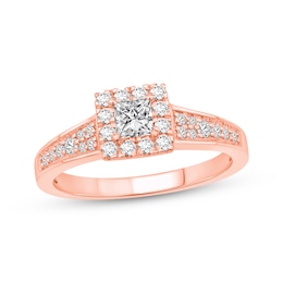 Now + Forever Princess-Cut Diamond Halo Engagement Ring 5/8 ct tw 10K Rose Gold