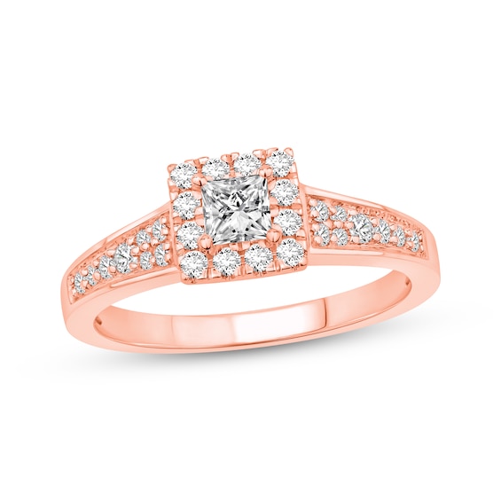 Now + Forever Princess-Cut Diamond Halo Engagement Ring 5/8 ct tw 10K Rose Gold