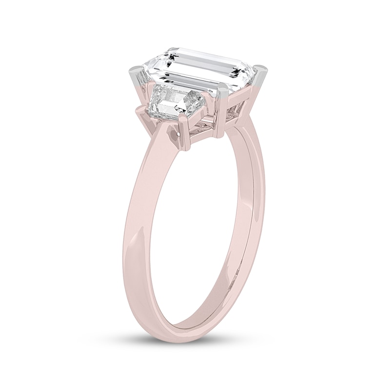 Main Image 2 of Now + Forever Lab-Grown Diamonds Emerald & Trapezoid-Cut Three-Stone Engagement Ring 4-1/6 ct tw 14K Rose Gold