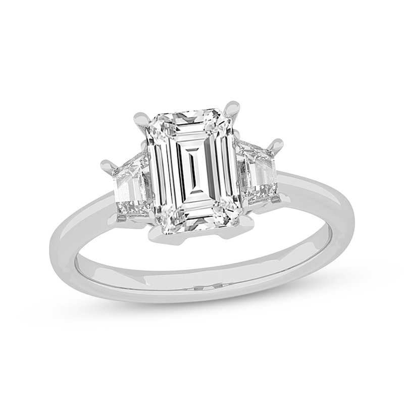 Main Image 1 of Now + Forever Lab-Grown Diamonds Emerald & Trapezoid-Cut Three-Stone Engagement Ring 4-1/6 ct tw 14K White Gold