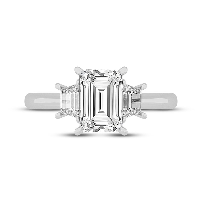 Main Image 3 of Now + Forever Lab-Grown Diamonds Emerald & Trapezoid-Cut Three-Stone Engagement Ring 4-1/6 ct tw 14K White Gold
