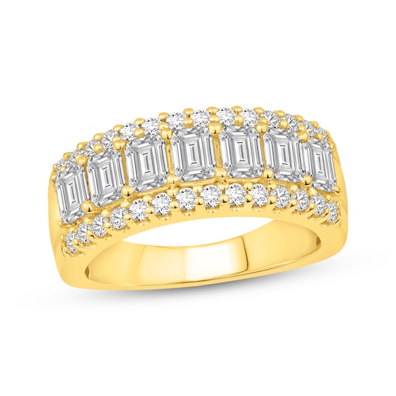 Now + Forever Lab-Grown Diamonds Emerald-Cut & Round-Cut Anniversary Ring 2-1/2 ct tw 14K Yellow Gold