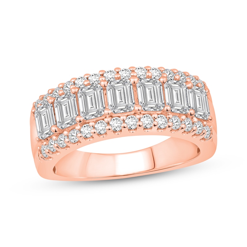 Main Image 1 of Now + Forever Lab-Grown Diamonds Emerald-Cut & Round-Cut Anniversary Ring 2-1/2 ct tw 14K Rose Gold