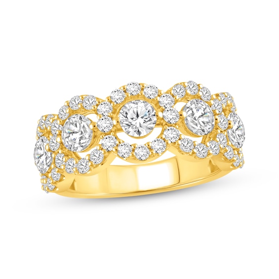 Now + Forever Lab-Grown Diamonds Five-Stone Halo Anniversary Ring 2 ct tw 14K Yellow Gold