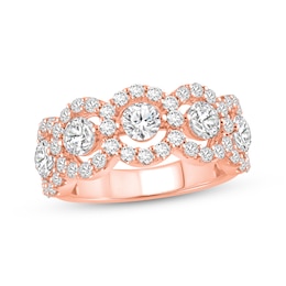 Now + Forever Lab-Grown Diamonds Five-Stone Halo Anniversary Ring 2 ct tw 14K Rose Gold