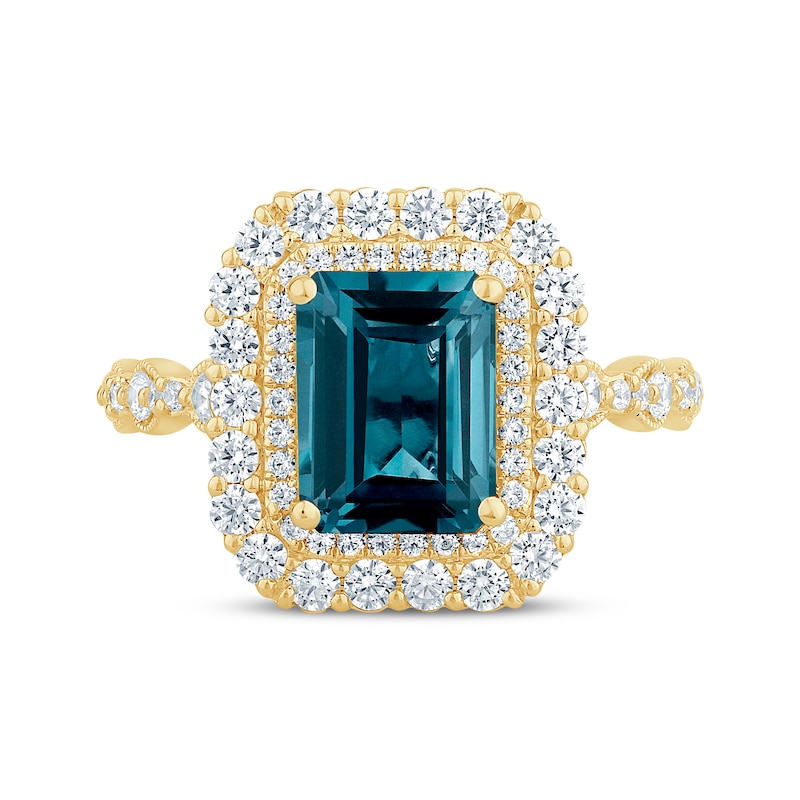 Main Image 3 of Now + Forever Octagon-Cut London Blue Topaz & Diamond Double Halo Engagement Ring 7/8 ct tw 14K Yellow Gold