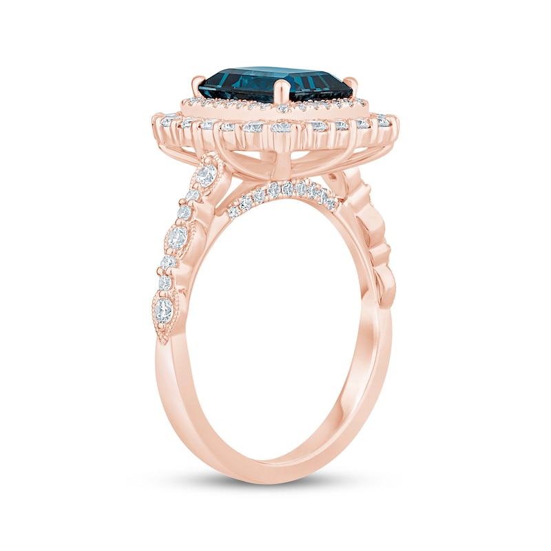 Main Image 2 of Now + Forever Octagon-Cut London Blue Topaz & Diamond Double Halo Engagement Ring 7/8 ct tw 14K Rose Gold