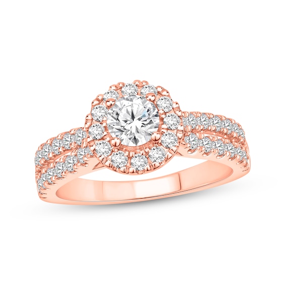 Now + Forever Lab-Grown Diamonds Round-Cut Halo Engagement Ring 1-1/4 ct tw 14K Rose Gold