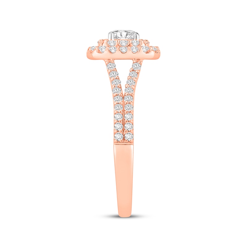 Main Image 2 of Now + Forever Lab-Grown Diamonds Round-Cut Double Cushion Halo Engagement Ring 1 ct tw 14K Rose Gold