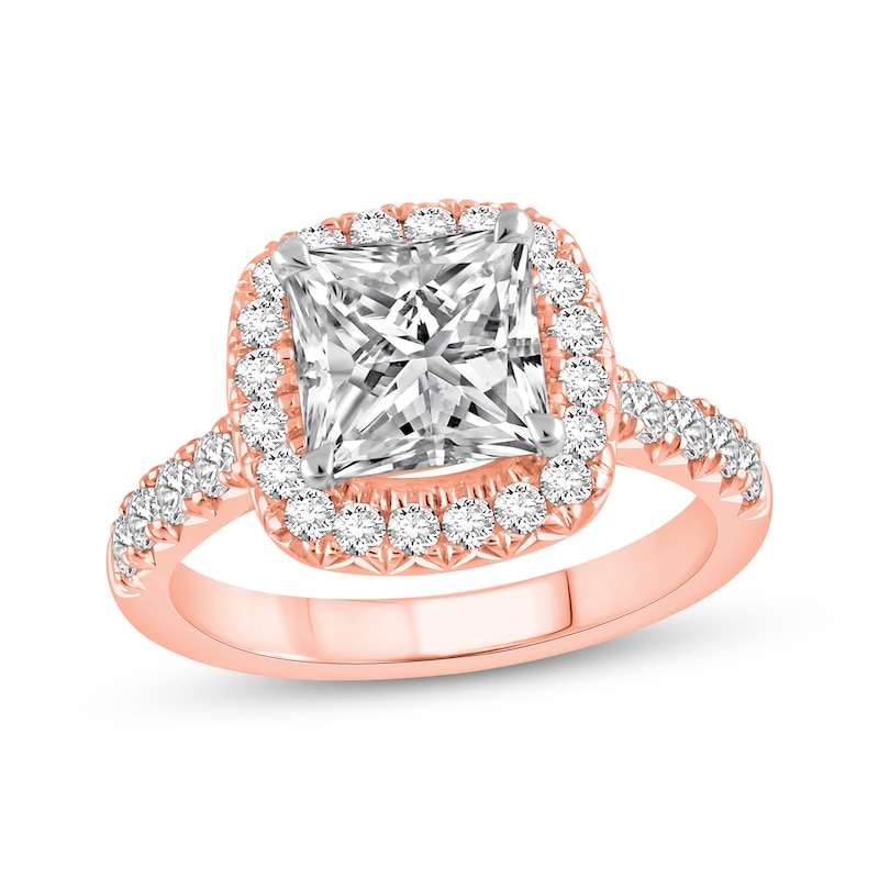 Main Image 1 of Now + Forever Lab-Grown Diamonds Princess-Cut Cushion Halo Engagement Ring 2-3/4 ct tw 14K Rose Gold