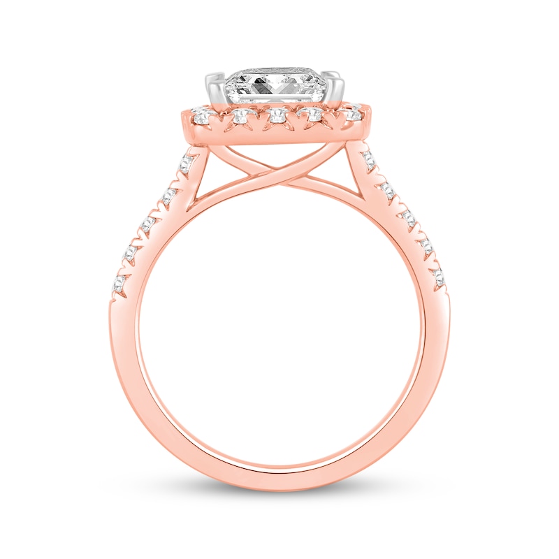 Main Image 3 of Now + Forever Lab-Grown Diamonds Princess-Cut Cushion Halo Engagement Ring 2-3/4 ct tw 14K Rose Gold