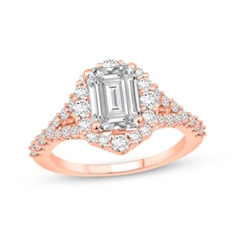 Now + Forever Lab-Grown Diamonds Emerald-Cut Halo Engagement Ring 2 3/4 ct tw 14K Rose Gold