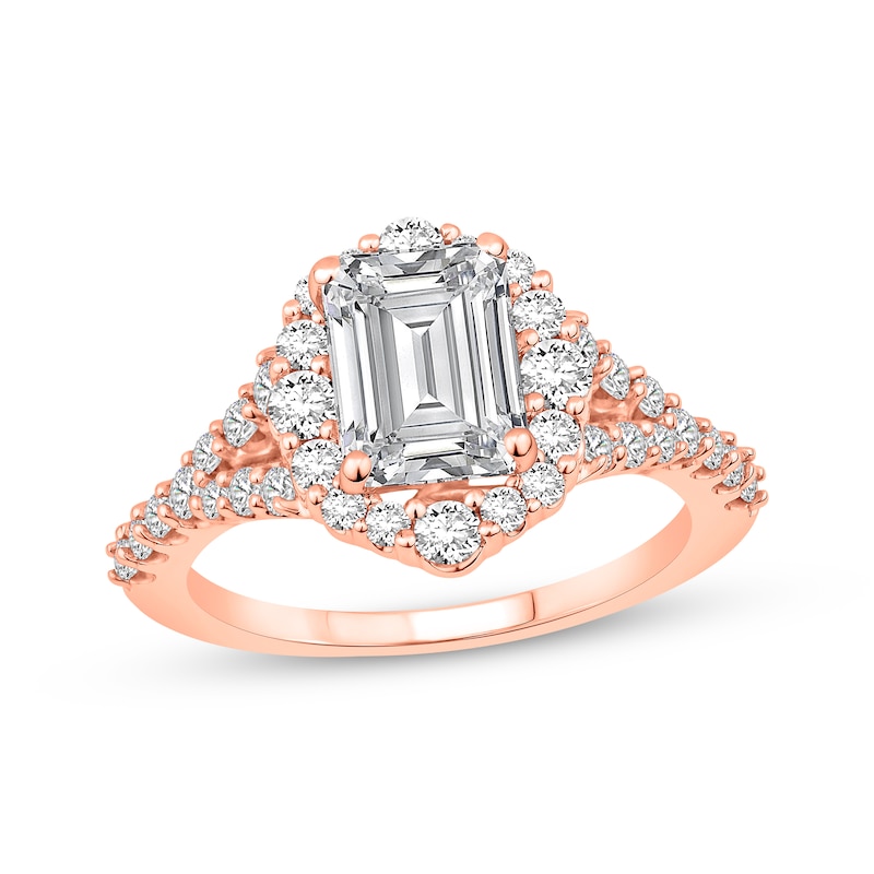 Main Image 1 of Now + Forever Lab-Grown Diamonds Emerald-Cut Halo Engagement Ring 2 3/4 ct tw 14K Rose Gold