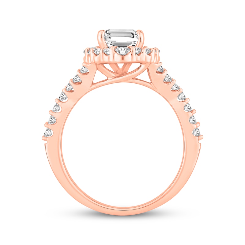 Main Image 3 of Now + Forever Lab-Grown Diamonds Emerald-Cut Halo Engagement Ring 2 3/4 ct tw 14K Rose Gold