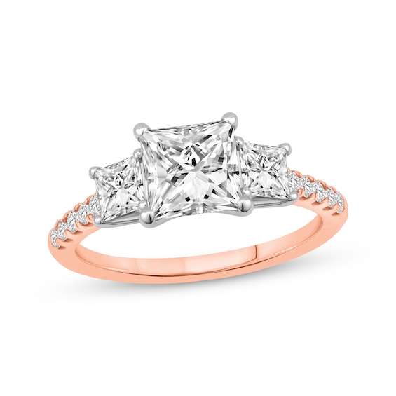 Now + Forever Lab-Grown Diamonds Princess-Cut Three-Stone Engagement Ring 2-1/5 ct tw 14K Rose Gold