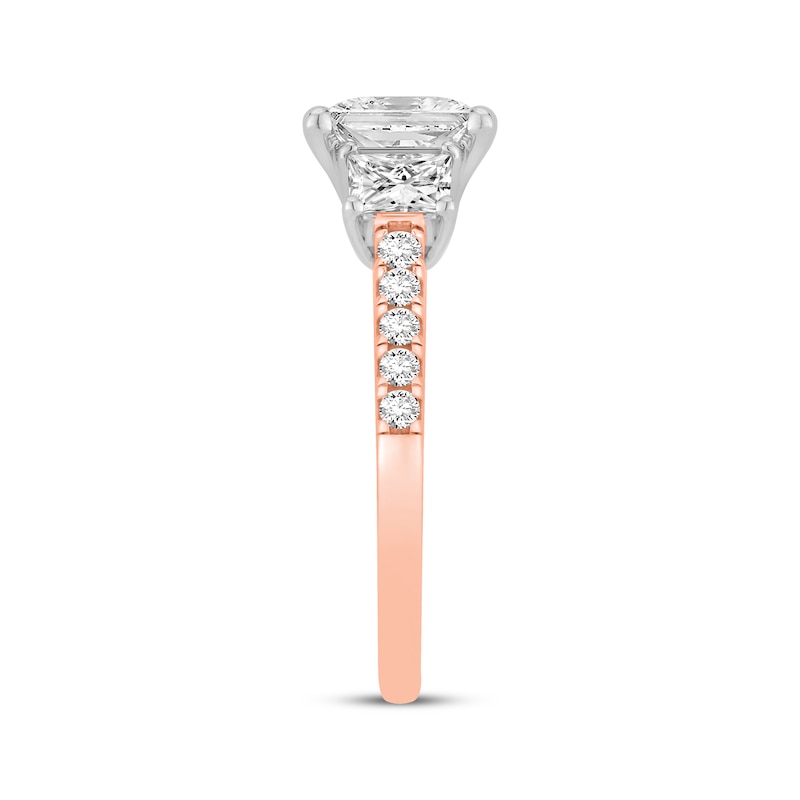 Main Image 2 of Now + Forever Lab-Grown Diamonds Princess-Cut Three-Stone Engagement Ring 2-1/5 ct tw 14K Rose Gold